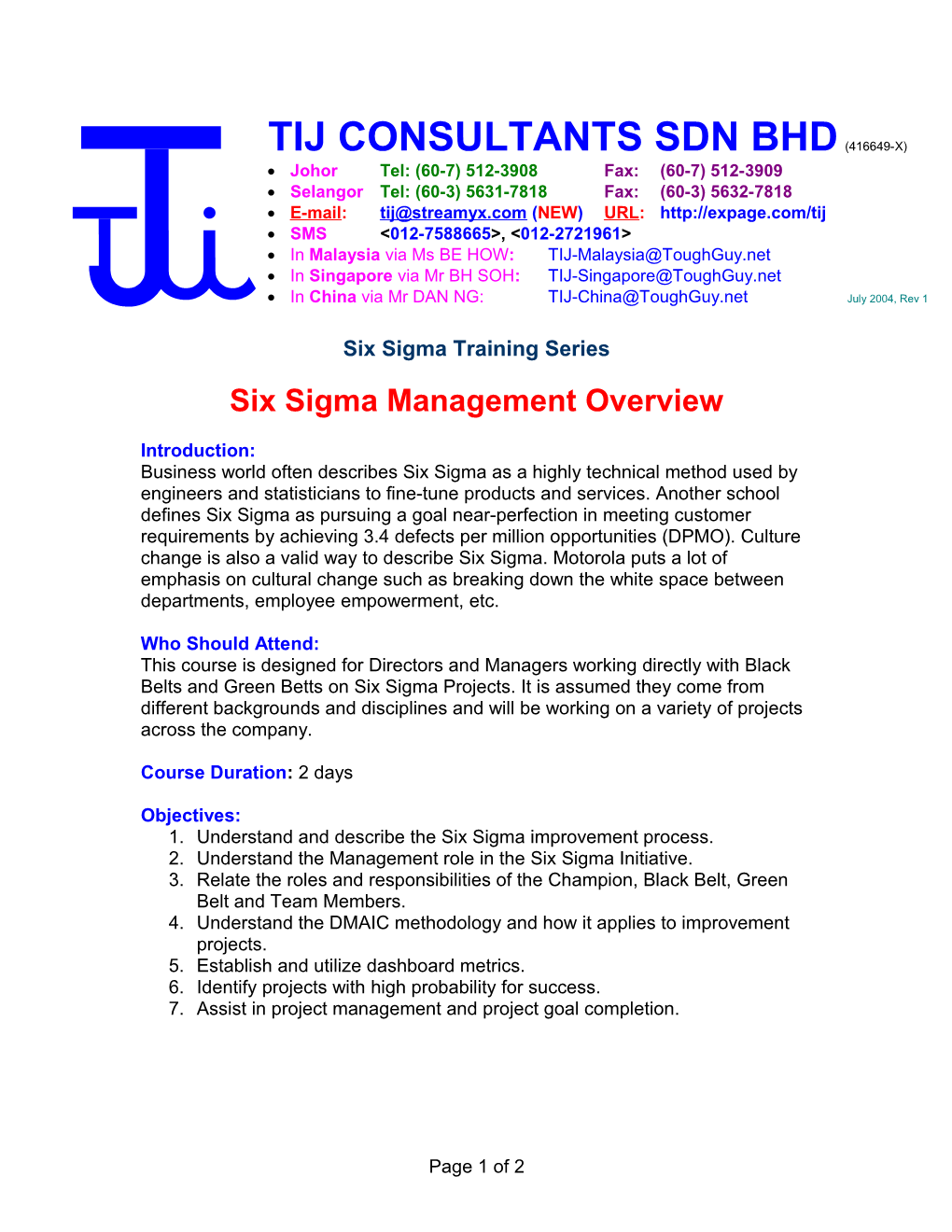 Six Sigma Training Series