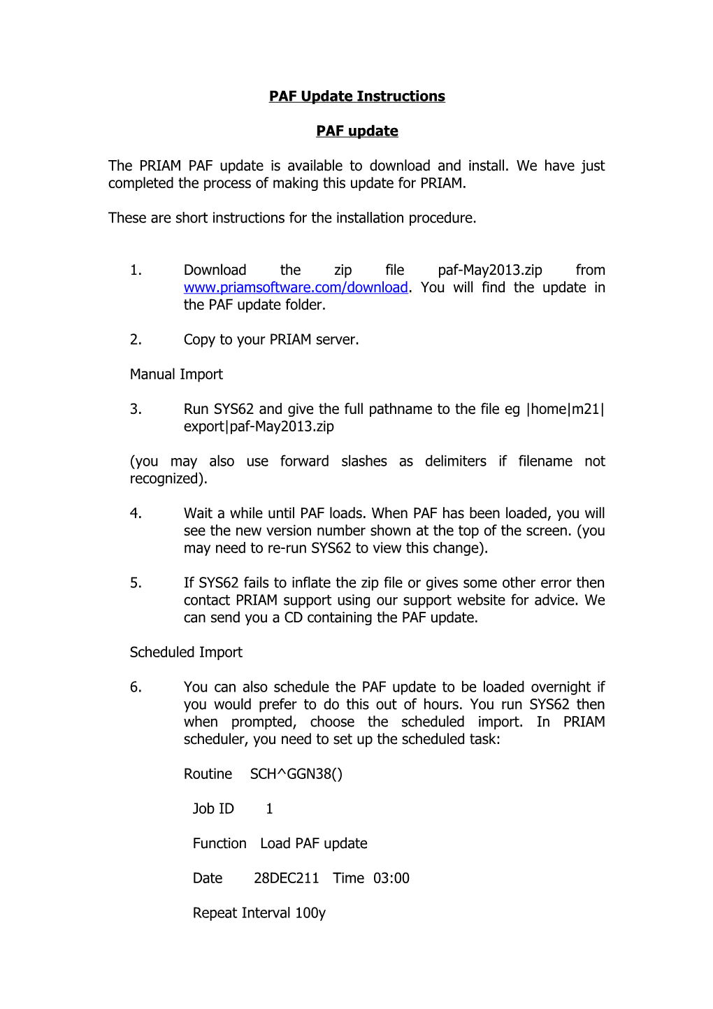 PAF Update Instructions