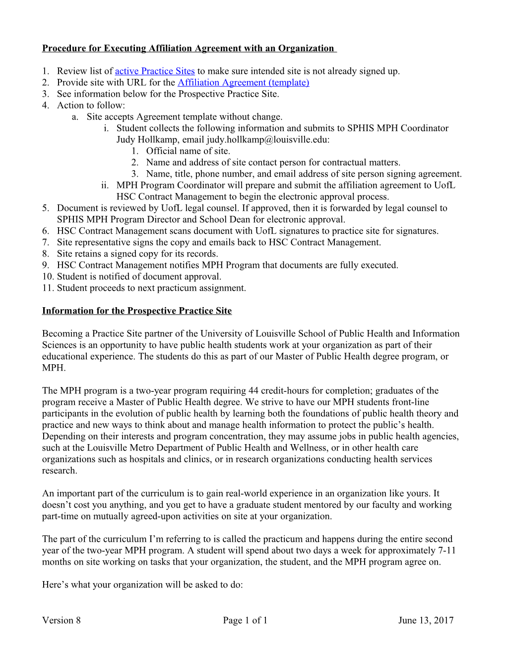 Procedure for Executing Aagrmnt with Organization V8