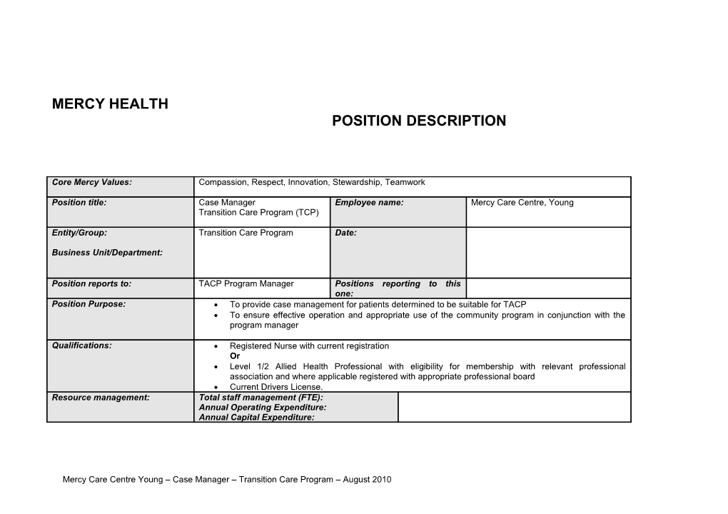 Transition Care Program - Case Manager/Clinical Coordinator Reference Number: WMH 76