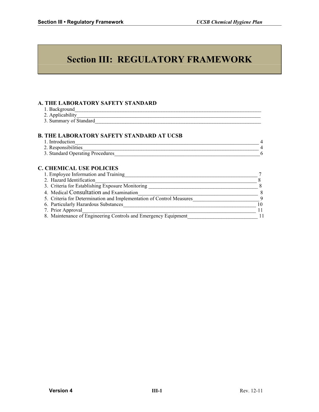 Section III Regulatory Framework UCSB Chemical Hygiene Plan