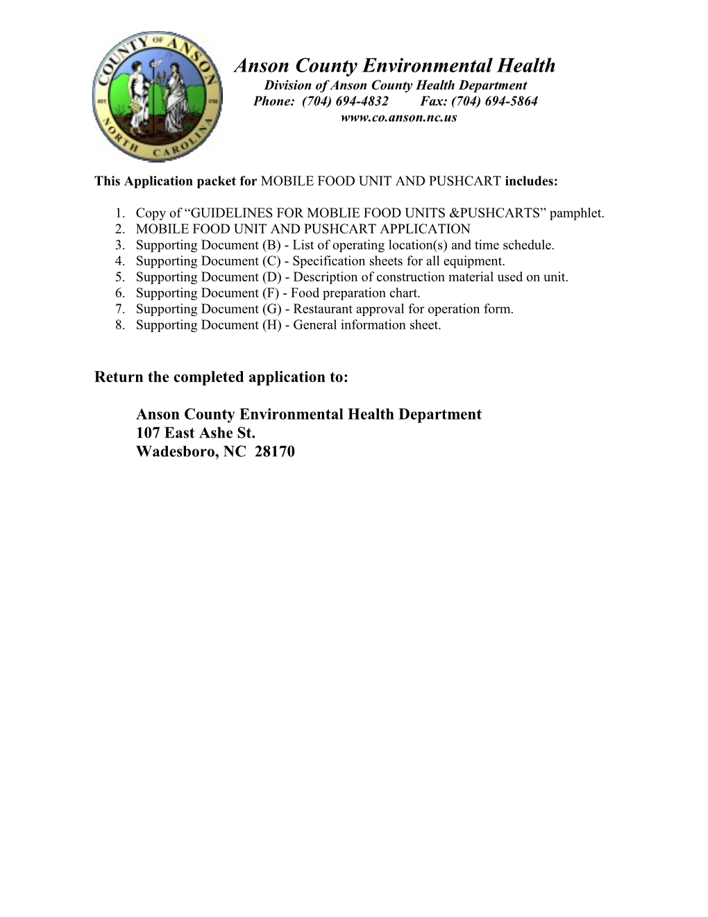 Mobile Food Unit and Pushcart Application