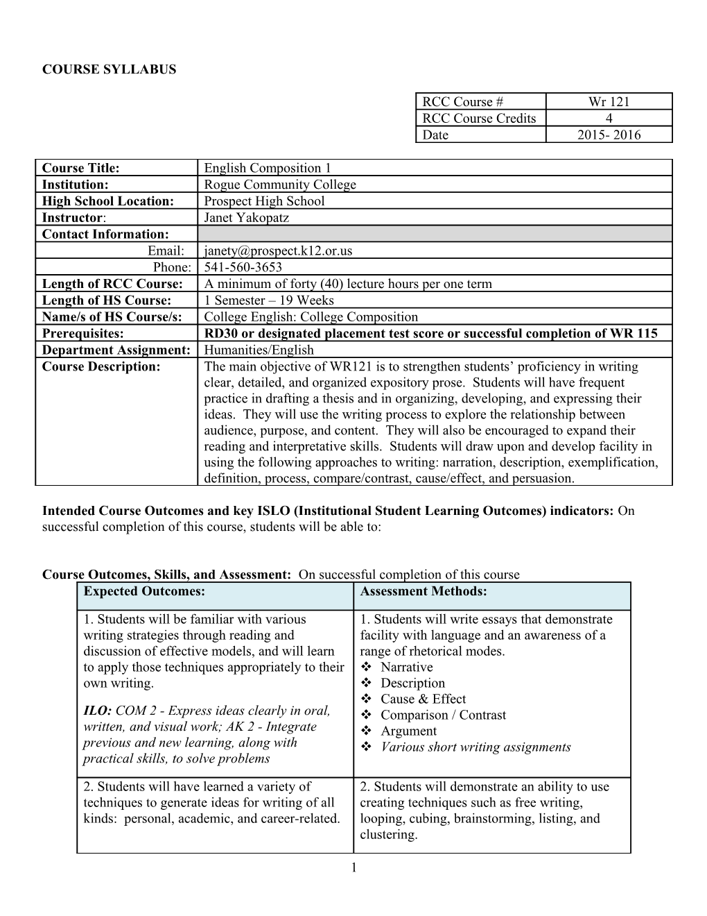 Course Outcomes, Skills, and Assessment: on Successful Completion of This Course