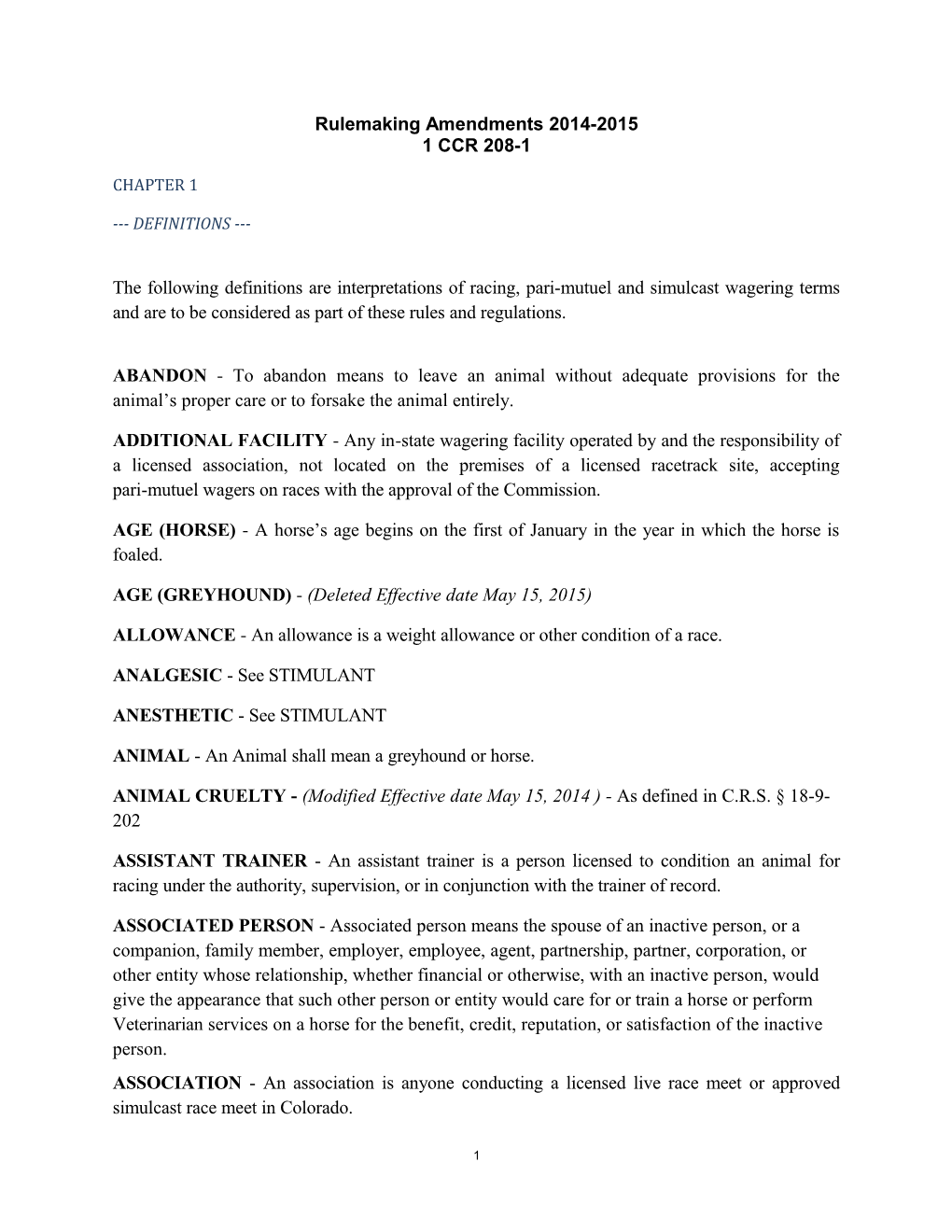 Rulemaking Amendments 2014-2015