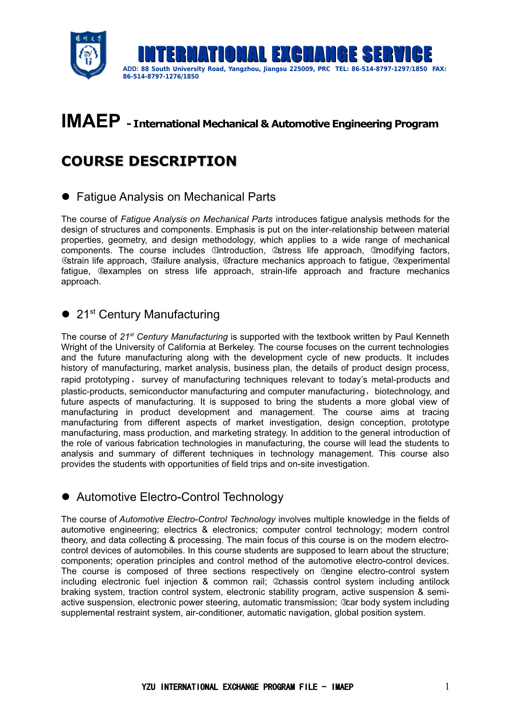 IMAEP - International Mechanical & Automotive Engineering Program
