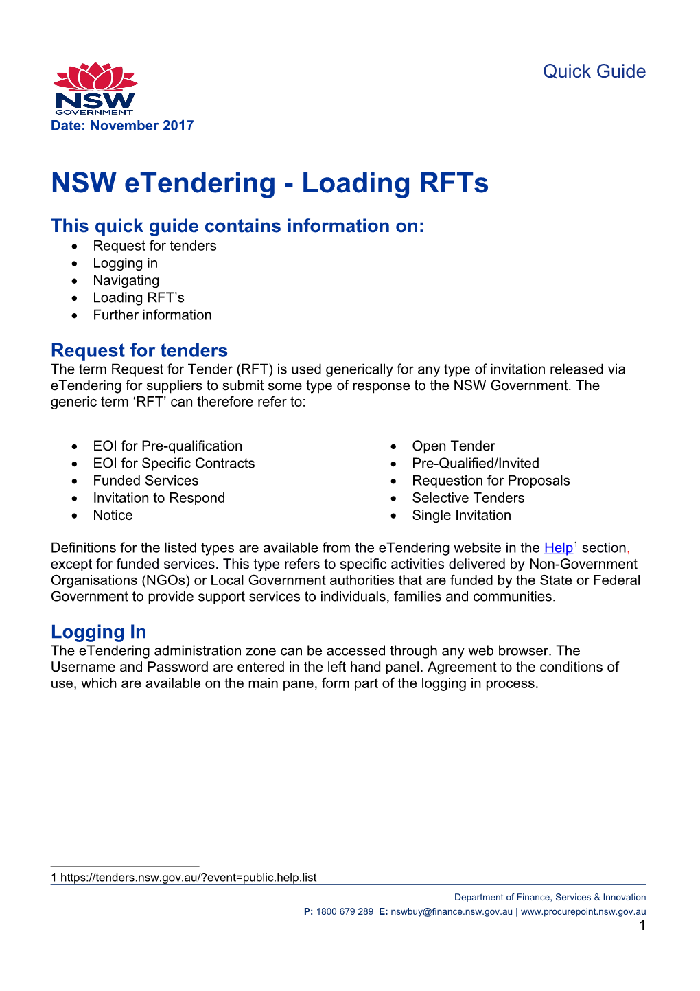 NSW Etendering - Loading RFT's