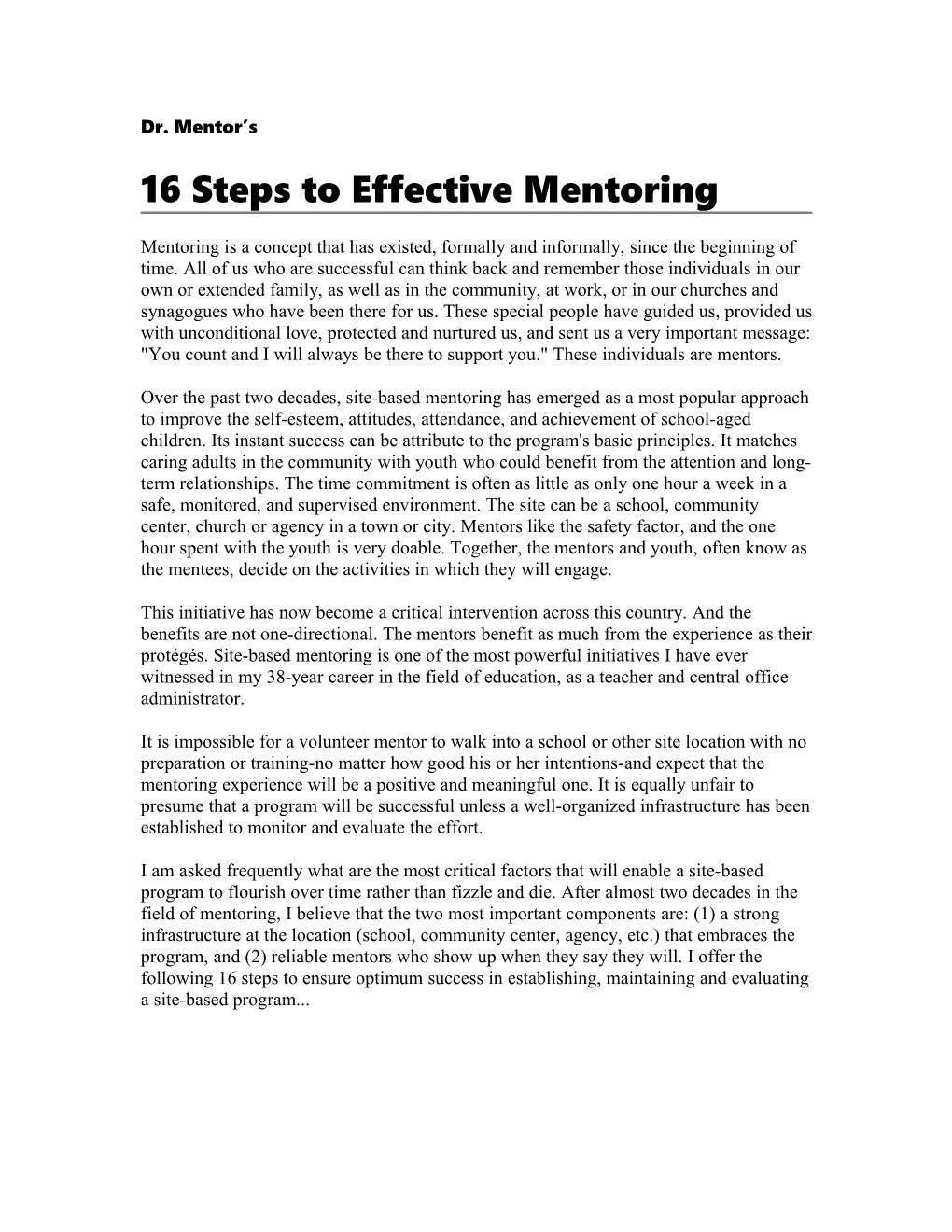 16 Steps to Effective Mentoring