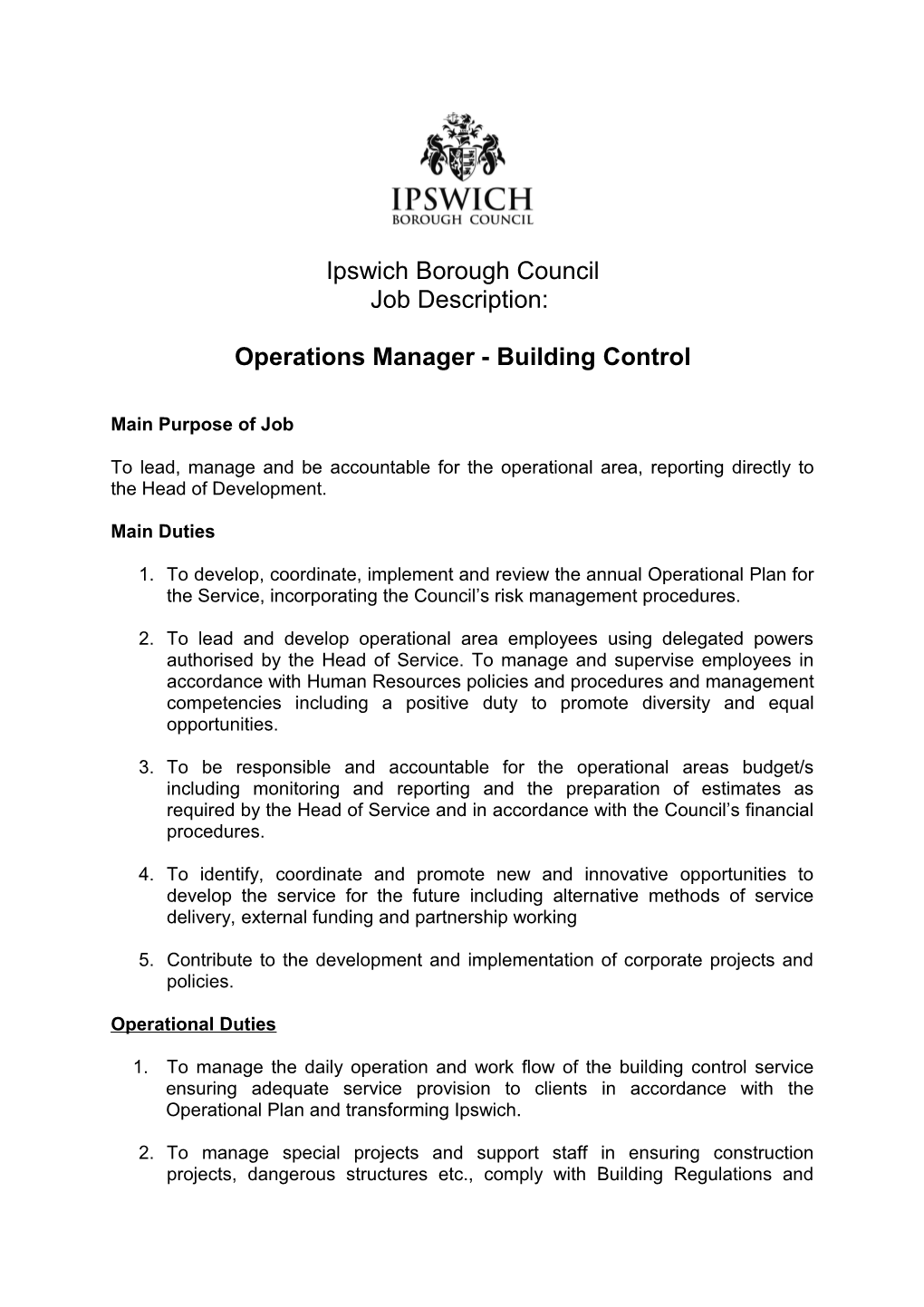 Operations Manager - Building Control