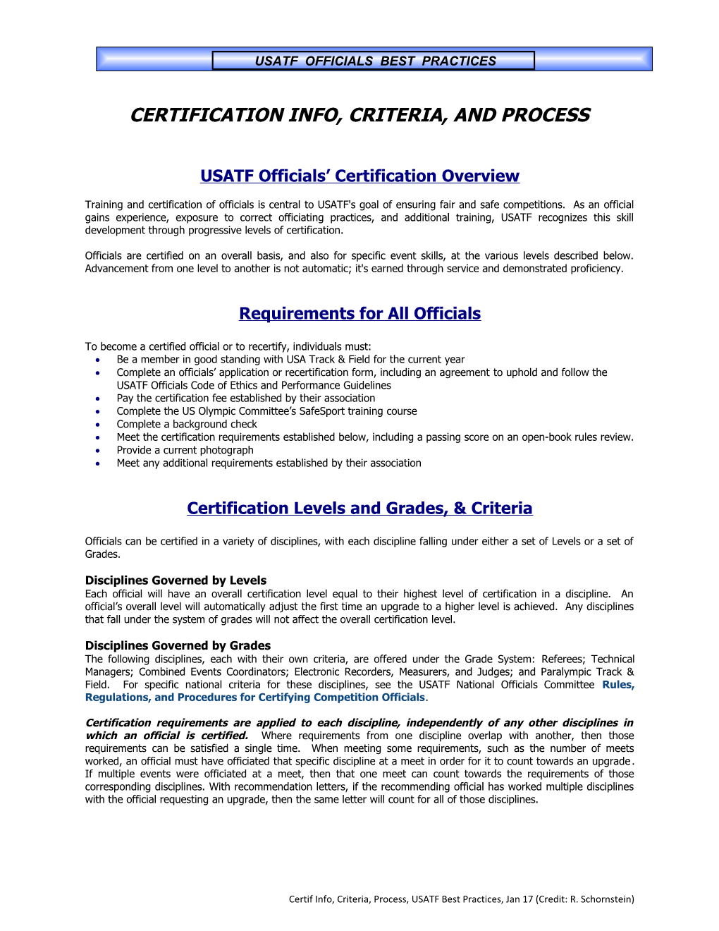 Certification Info, Criteria, and Process