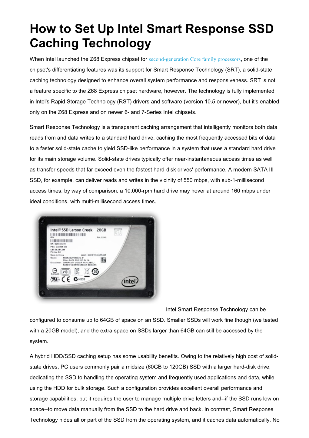 How to Set up Intel Smart Response SSD Caching Technology