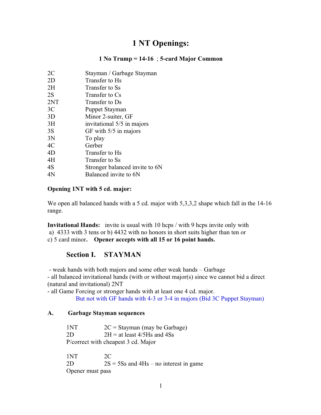 1 No Trump = 14-16 ; 5-Card Major Common