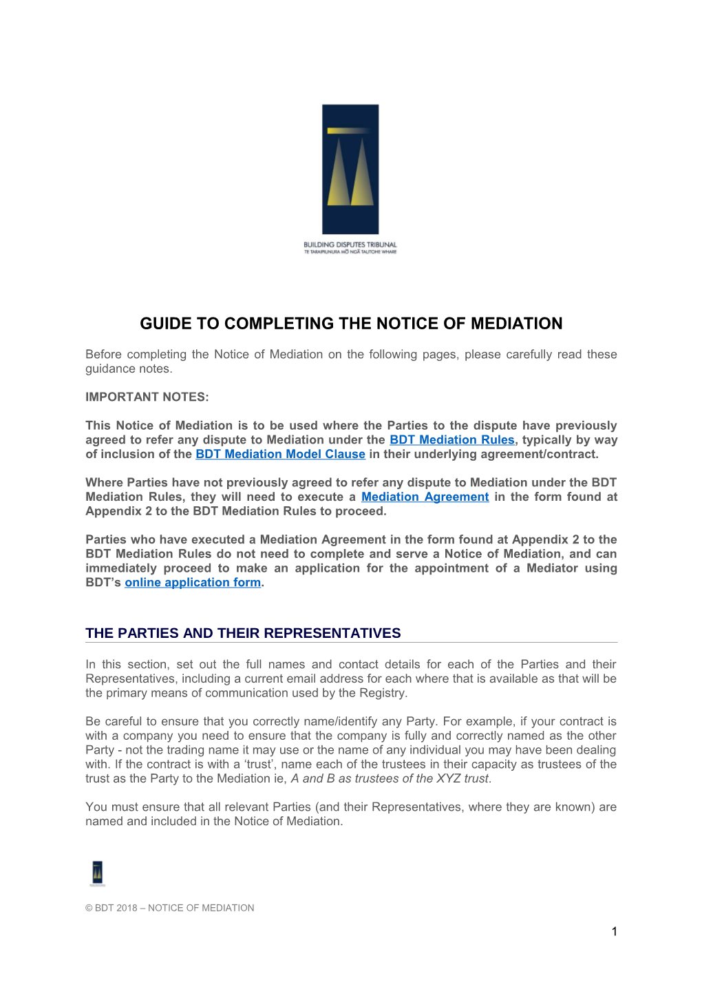 Guide to Completing the Notice of Mediation