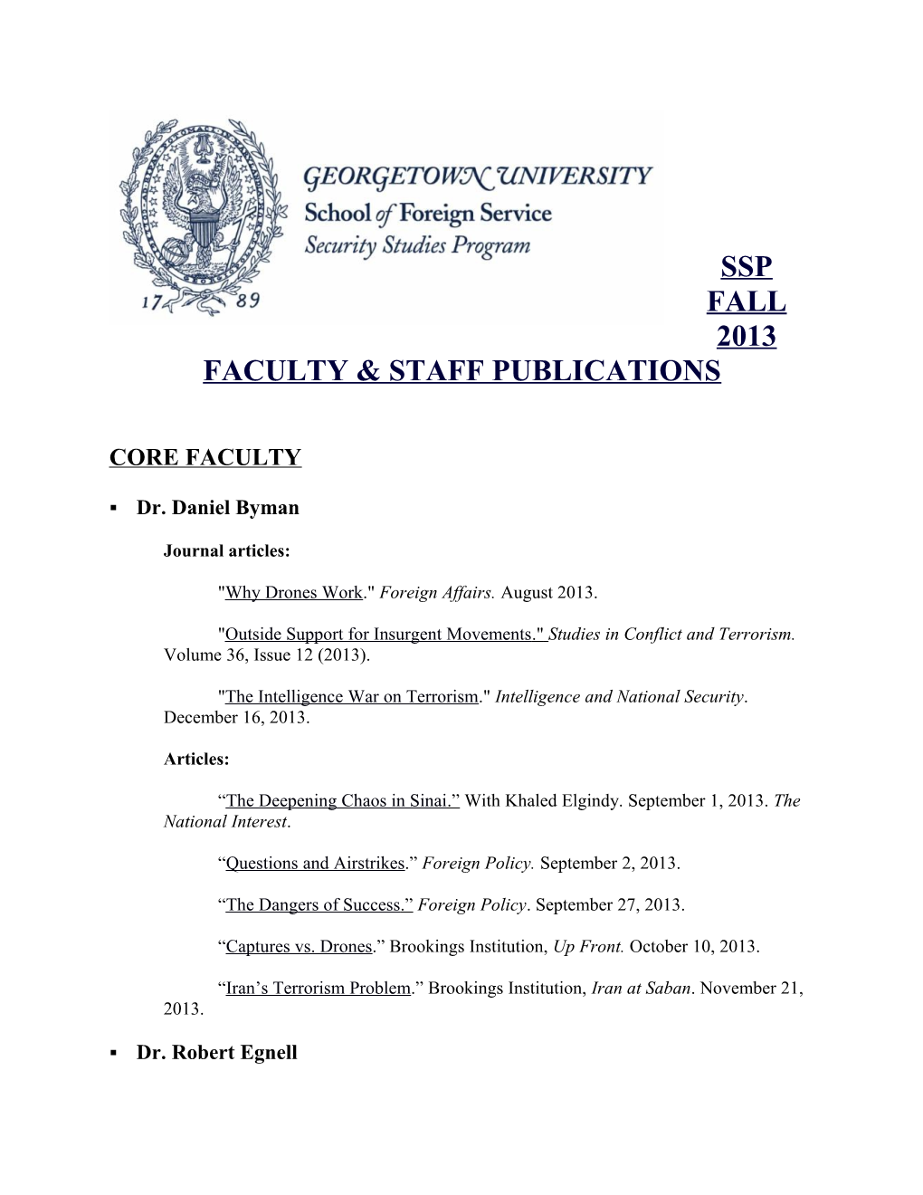 Ssp Fall 2013 Faculty & Staff Publications