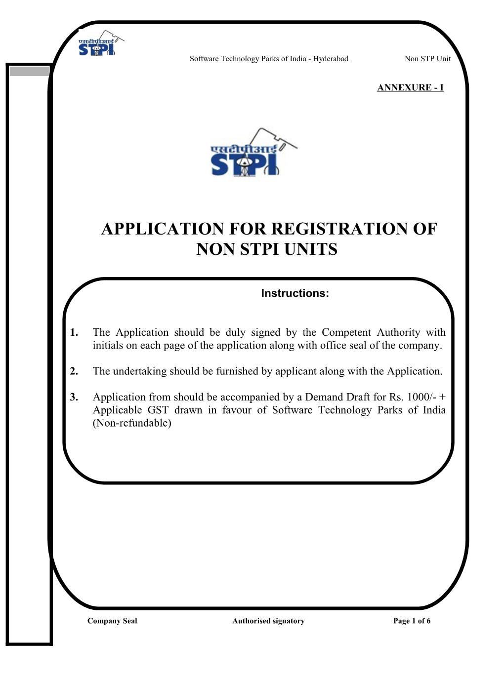 Application for Registration of Non Stpi Units