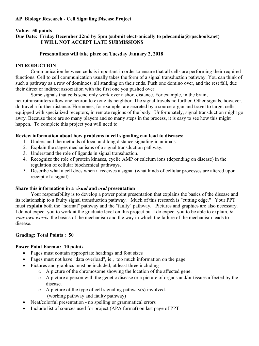 AP Biology - Cell Signaling Diseases Project