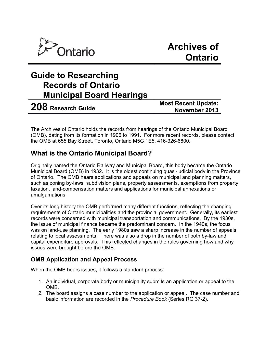 Guide to Researching Records of Ontario Municipal Board Hearings