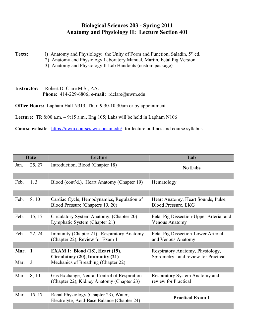 Biological Sciences 203 - Spring 2007