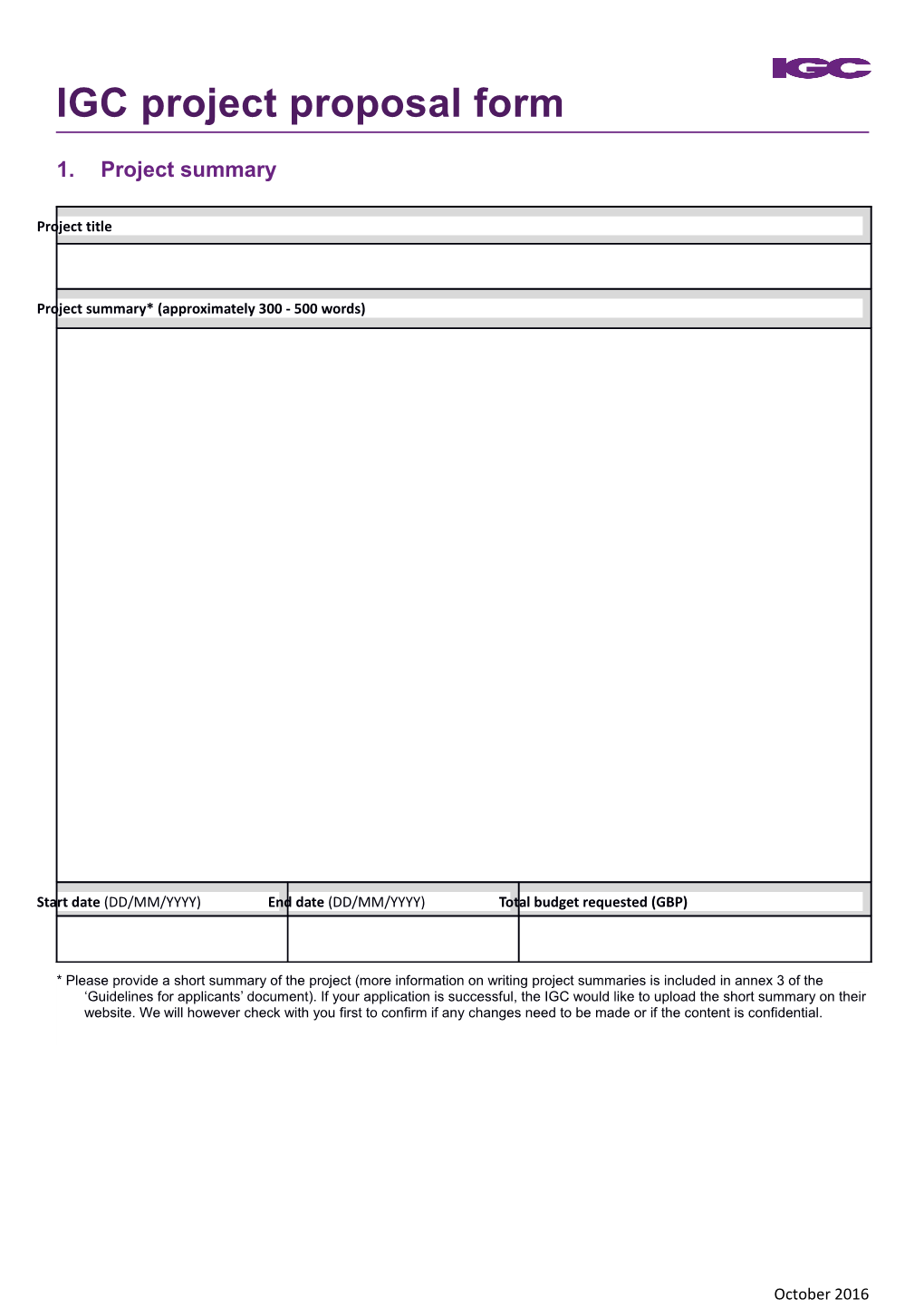 IGC Project Proposal Form