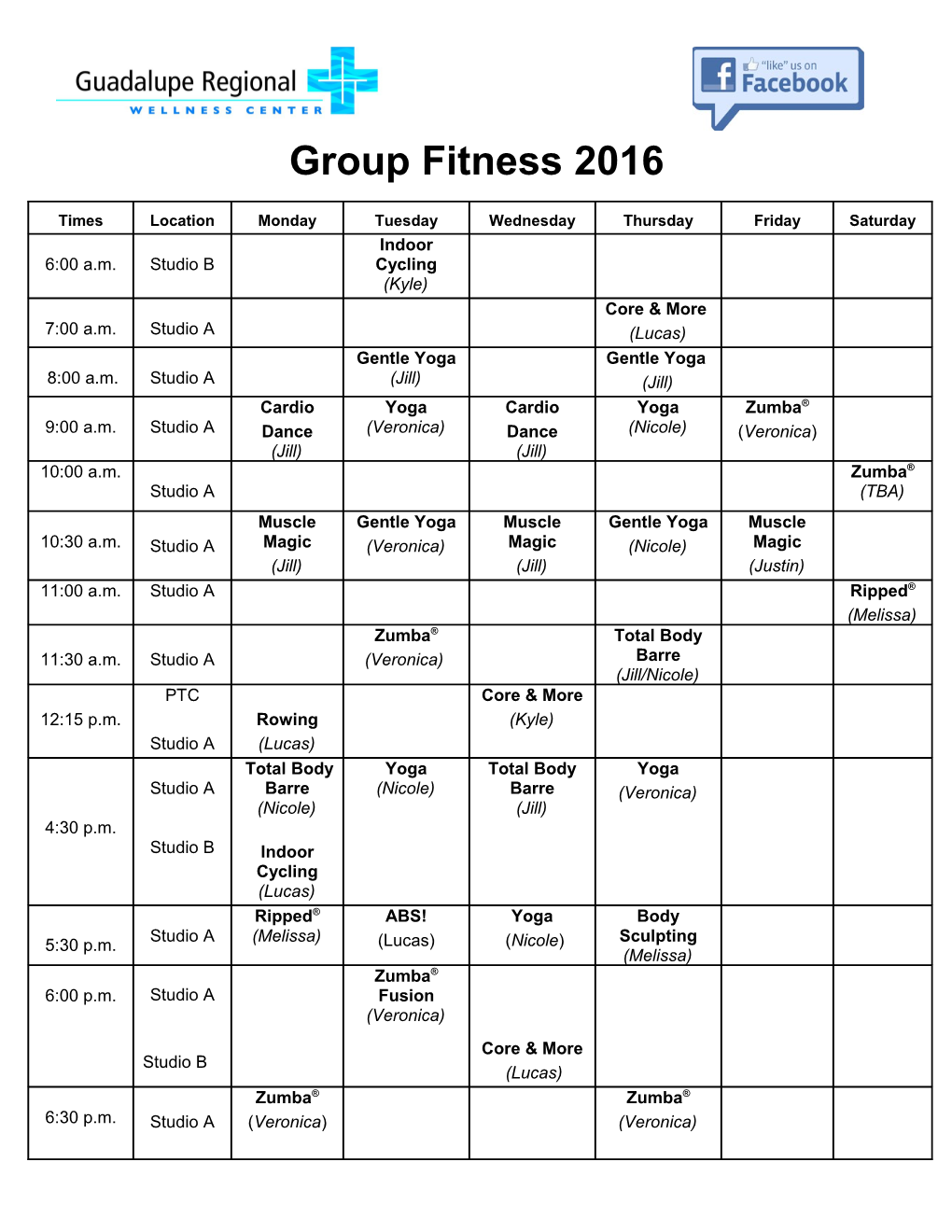 Group Fitness 2016