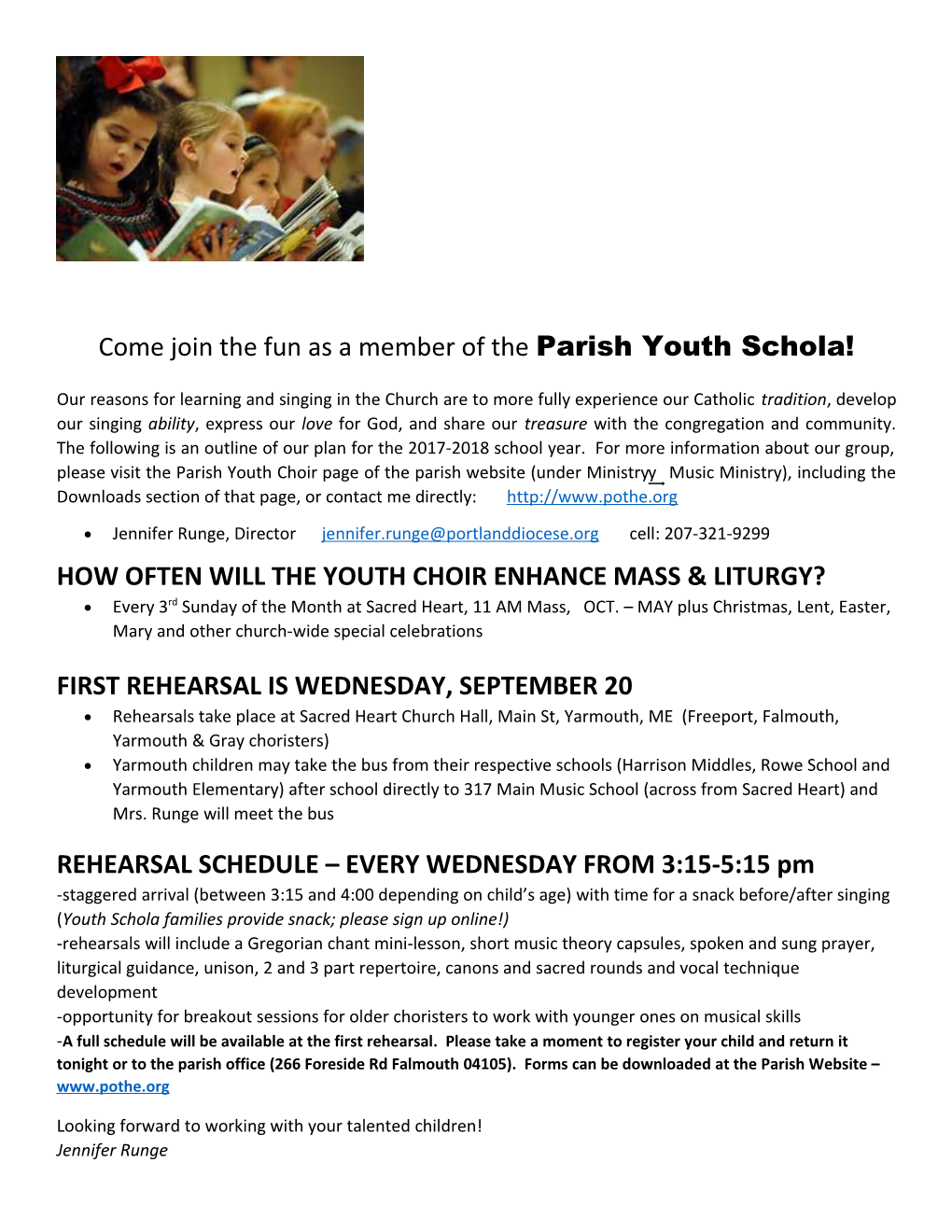 Come Join the Fun As a Member of the Parish Youth Schola!
