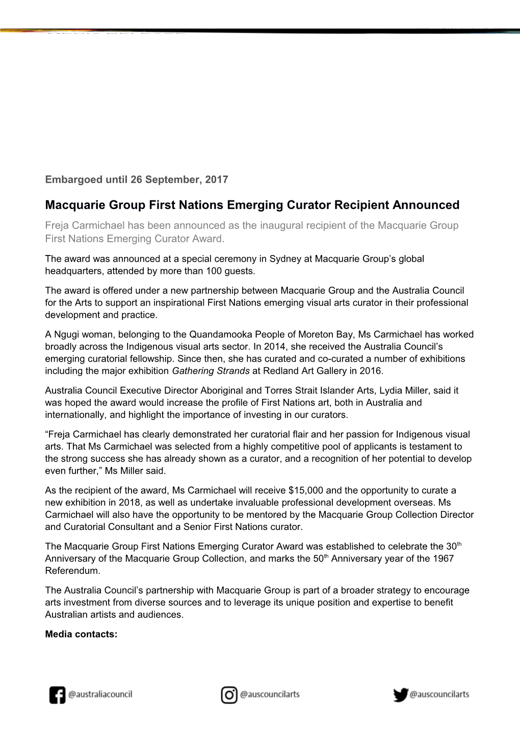 Macquarie Group First Nations Emerging Curator Recipient Announced
