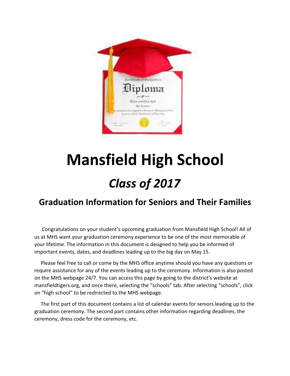 Graduation Information for Seniors and Their Families