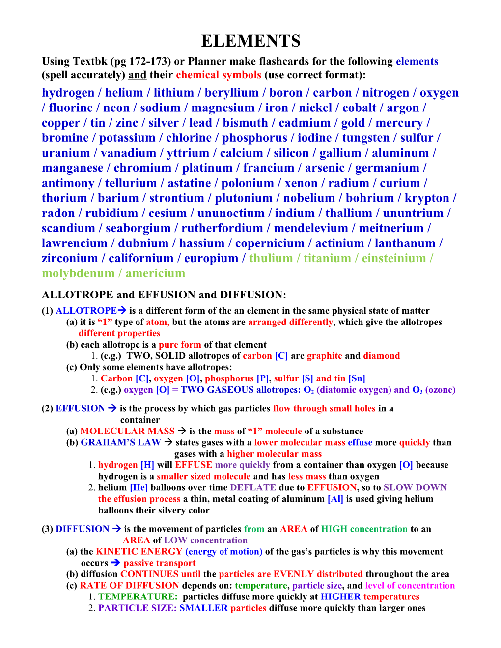 ALLOTROPE and EFFUSION and DIFFUSION