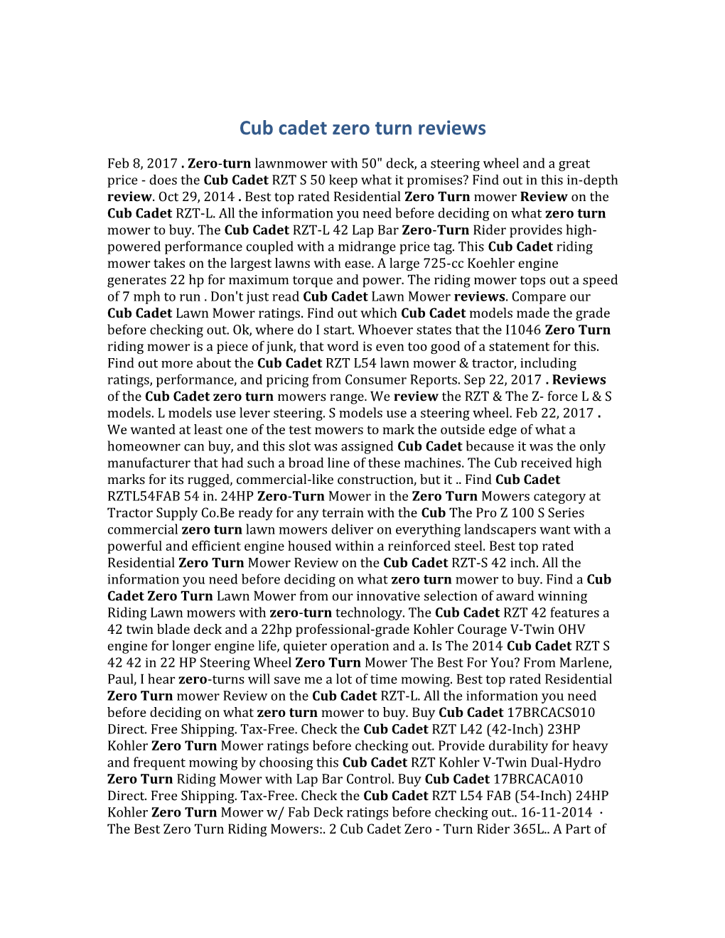 Cub Cadet Zero Turn Reviews
