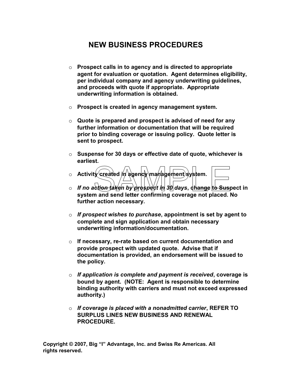 New Business Procedures