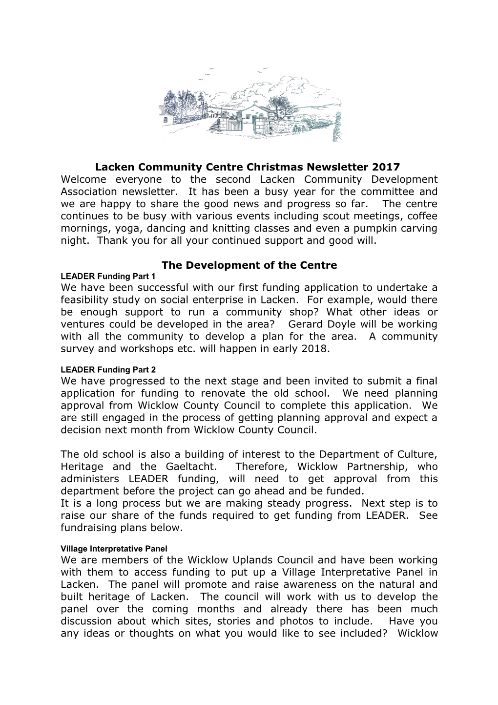 Lacken Community Centre Christmas Newsletter 2017