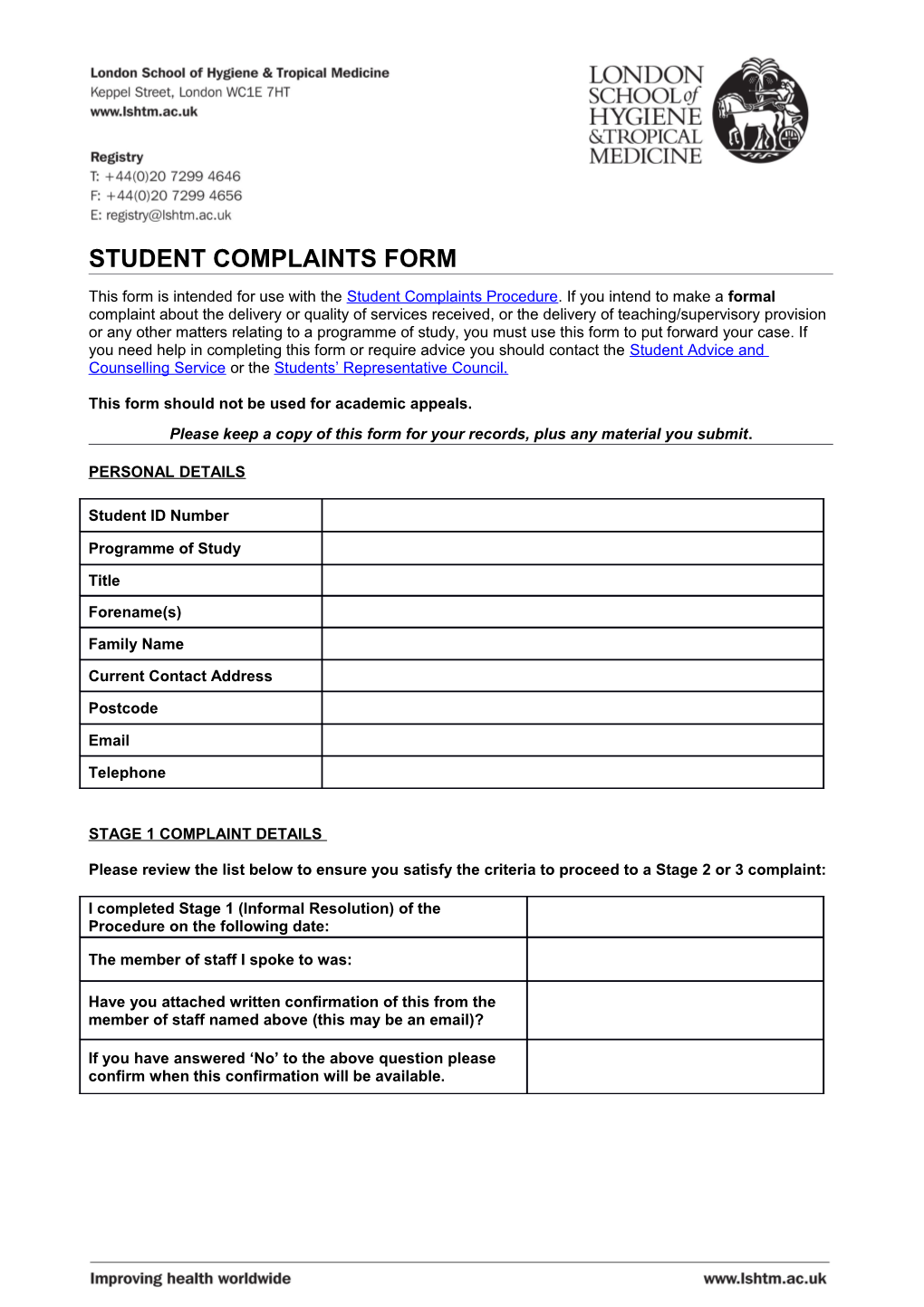 Student Complaints Form