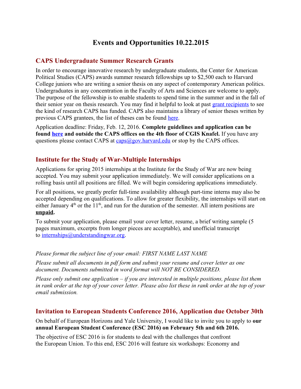CAPS Undergraduate Summer Research Grants
