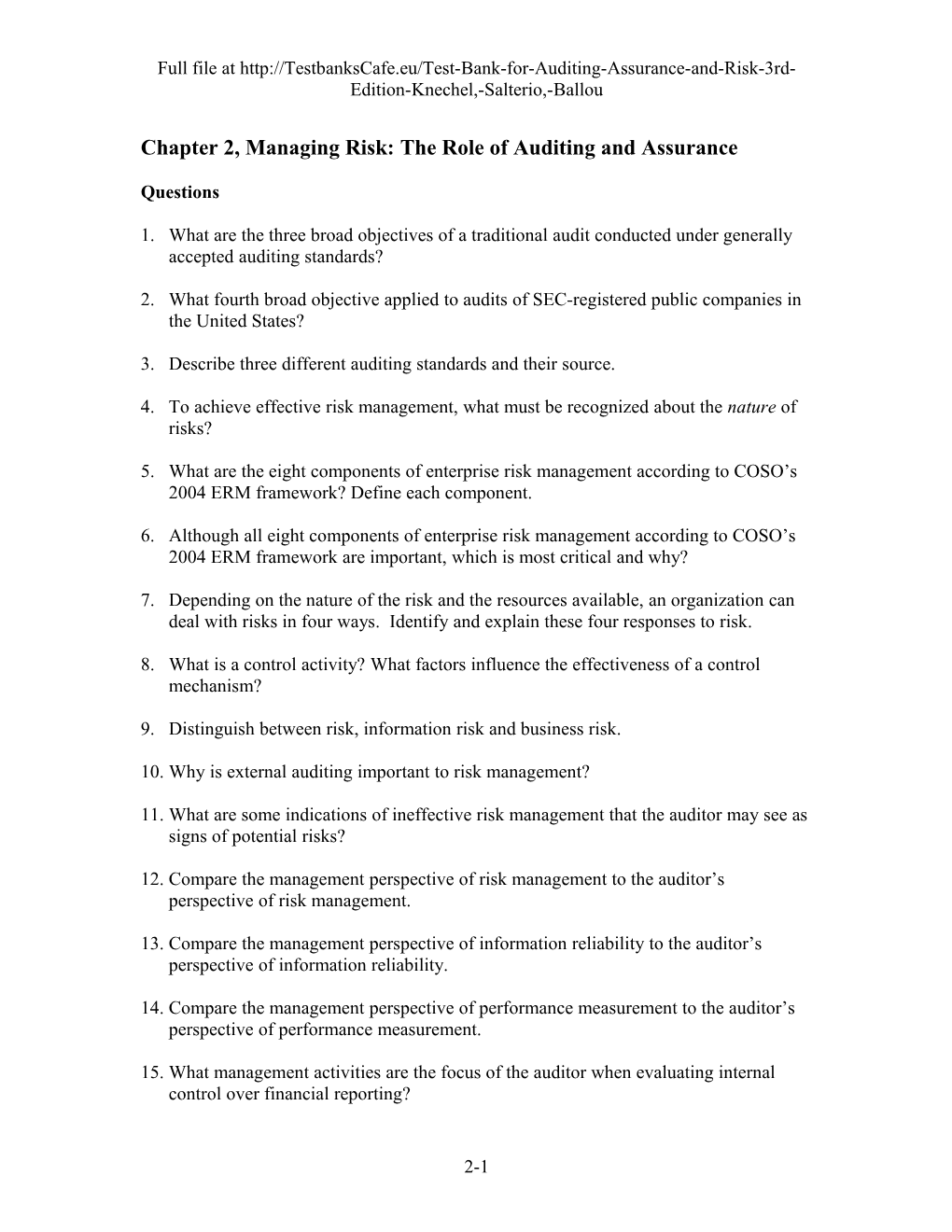 Chapter 2, Managing Risk: the Role of Auditing and Assurance