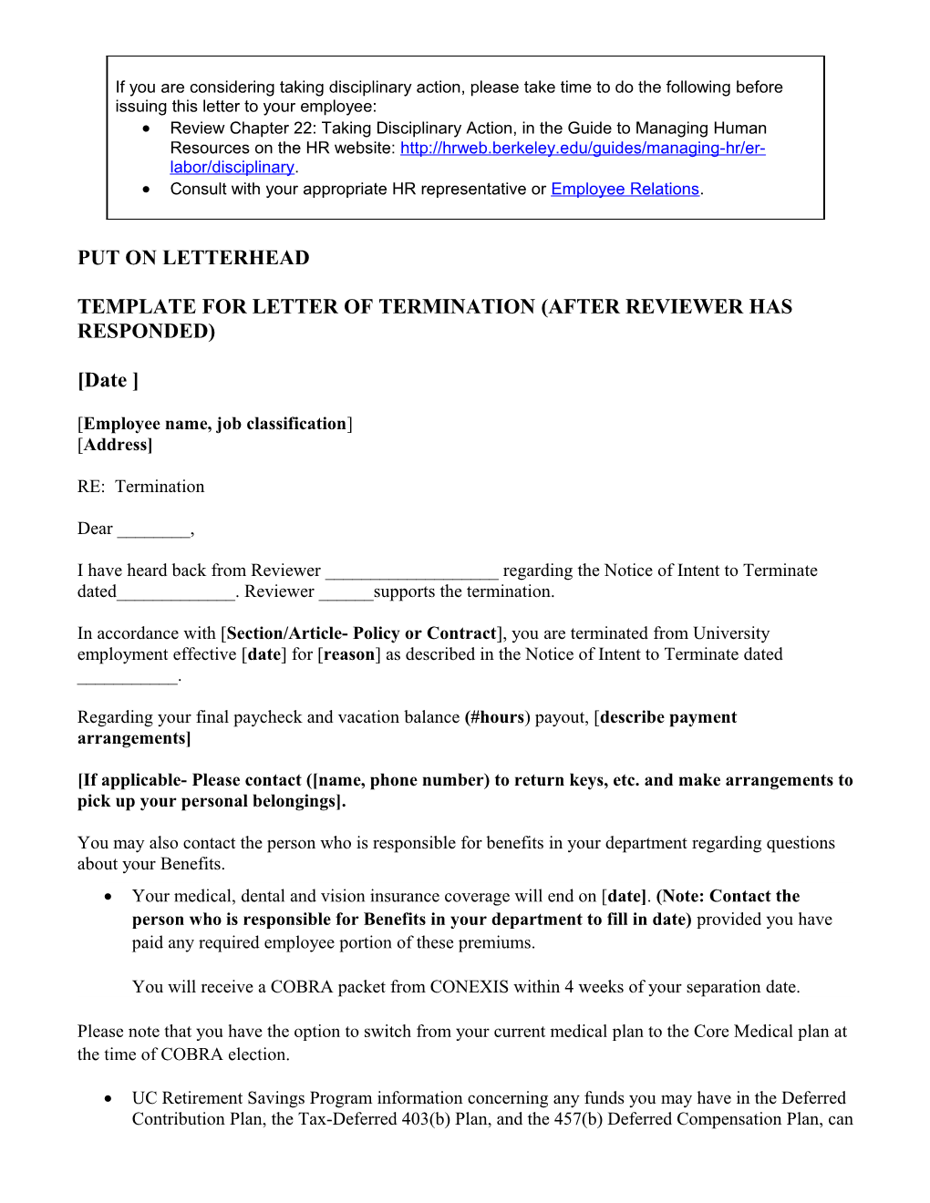 Template for Letter of Termination (After Reviewer Has Responded)