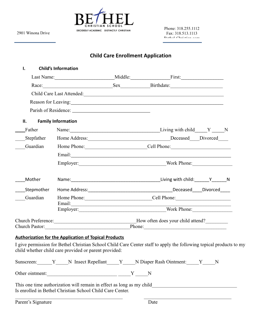 Child Care Enrollmentapplication