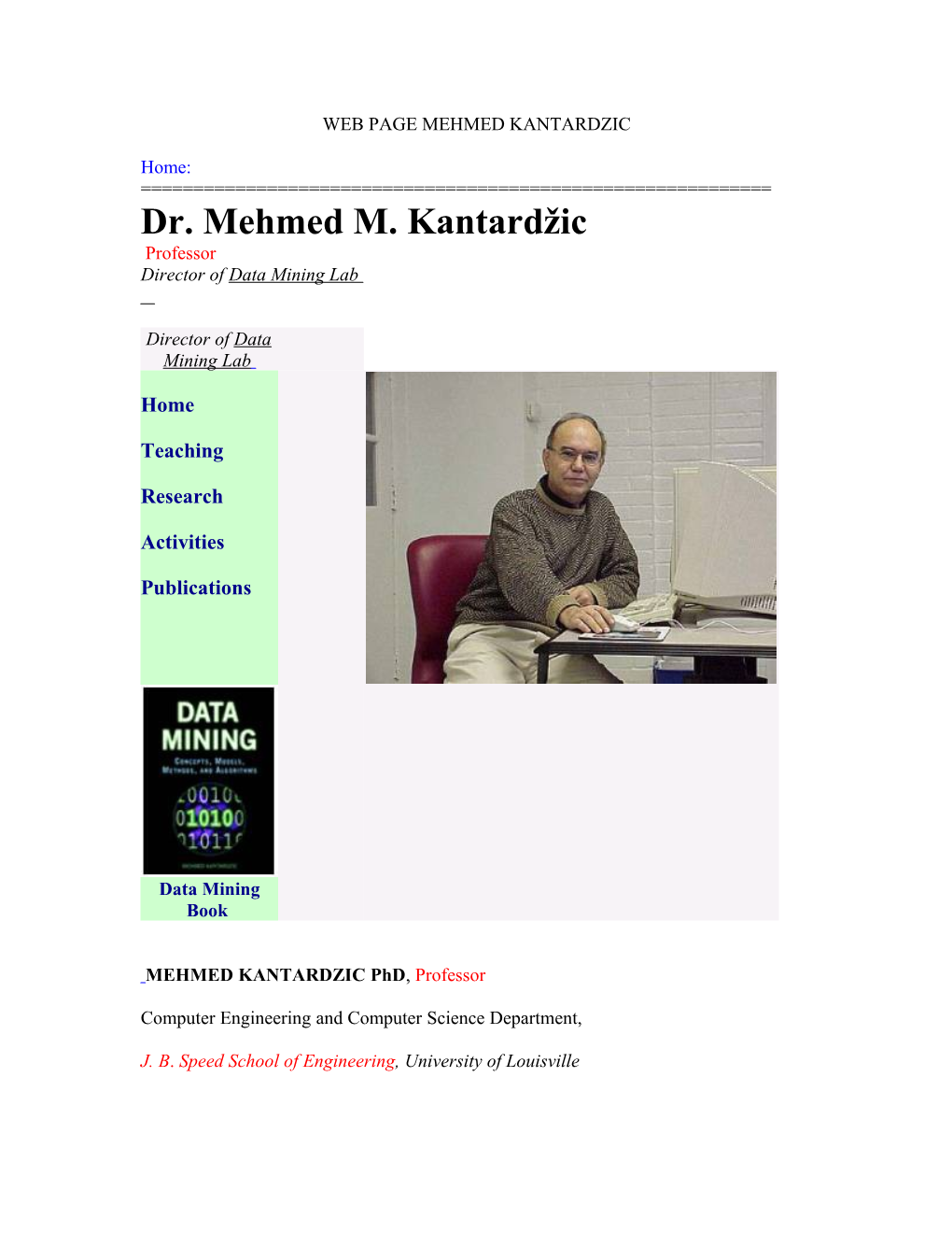 Web Page Mehmed Kantardzic