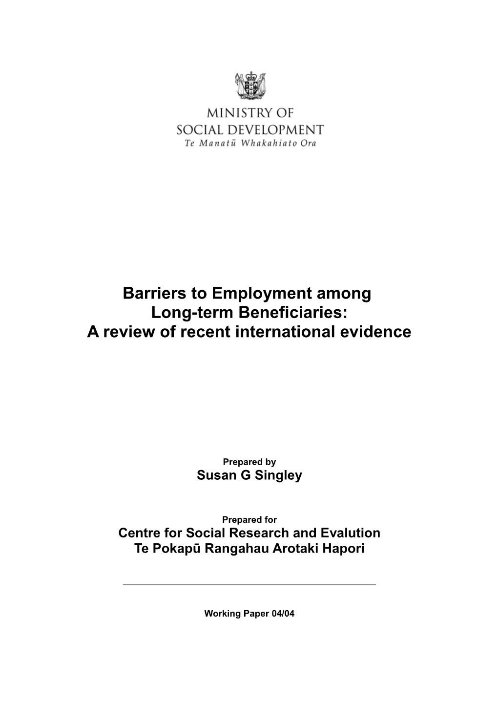 Barriers to Employment Among Long-Term Beneficiaries