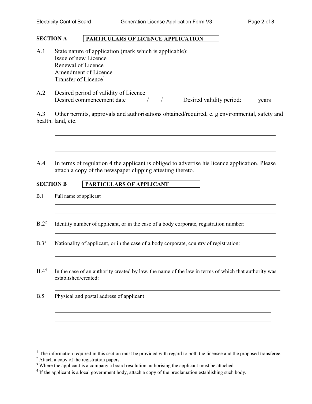 Electricity Control Boardgeneration License Application Form V3page 1 of 8