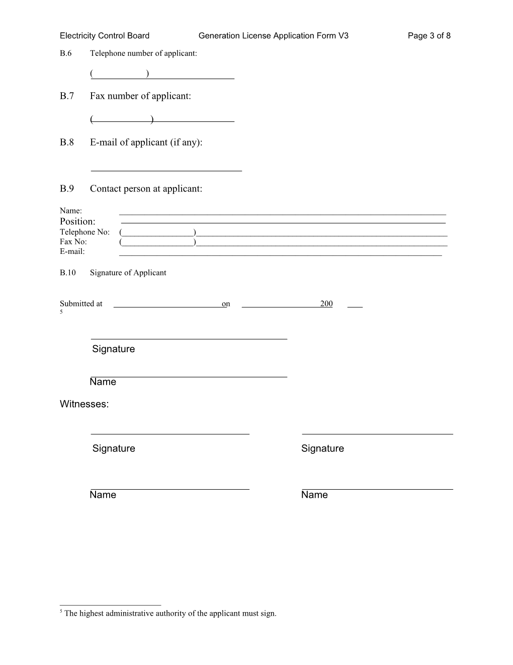 Electricity Control Boardgeneration License Application Form V3page 1 of 8
