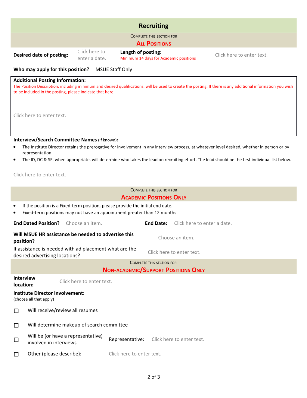 Include an Updated Position Description When Sending This Document to MSUE HR