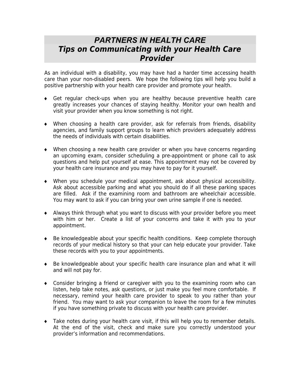 Tips on Communicating with Your Health Care Provider
