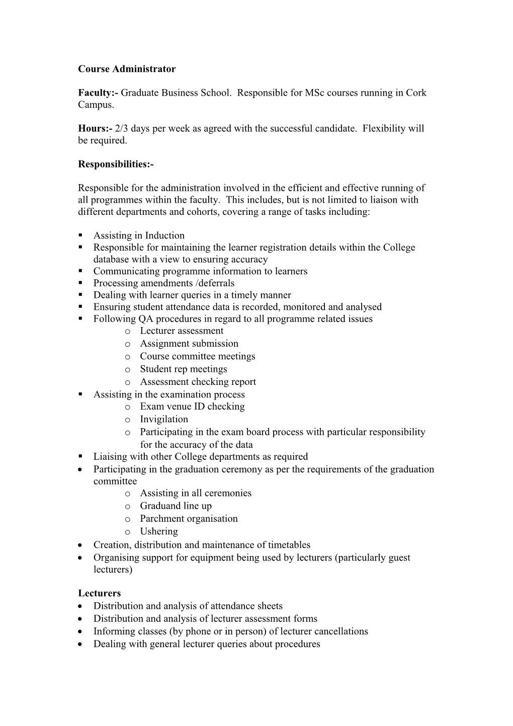 Duties/Responsibilities of a Course Administrator