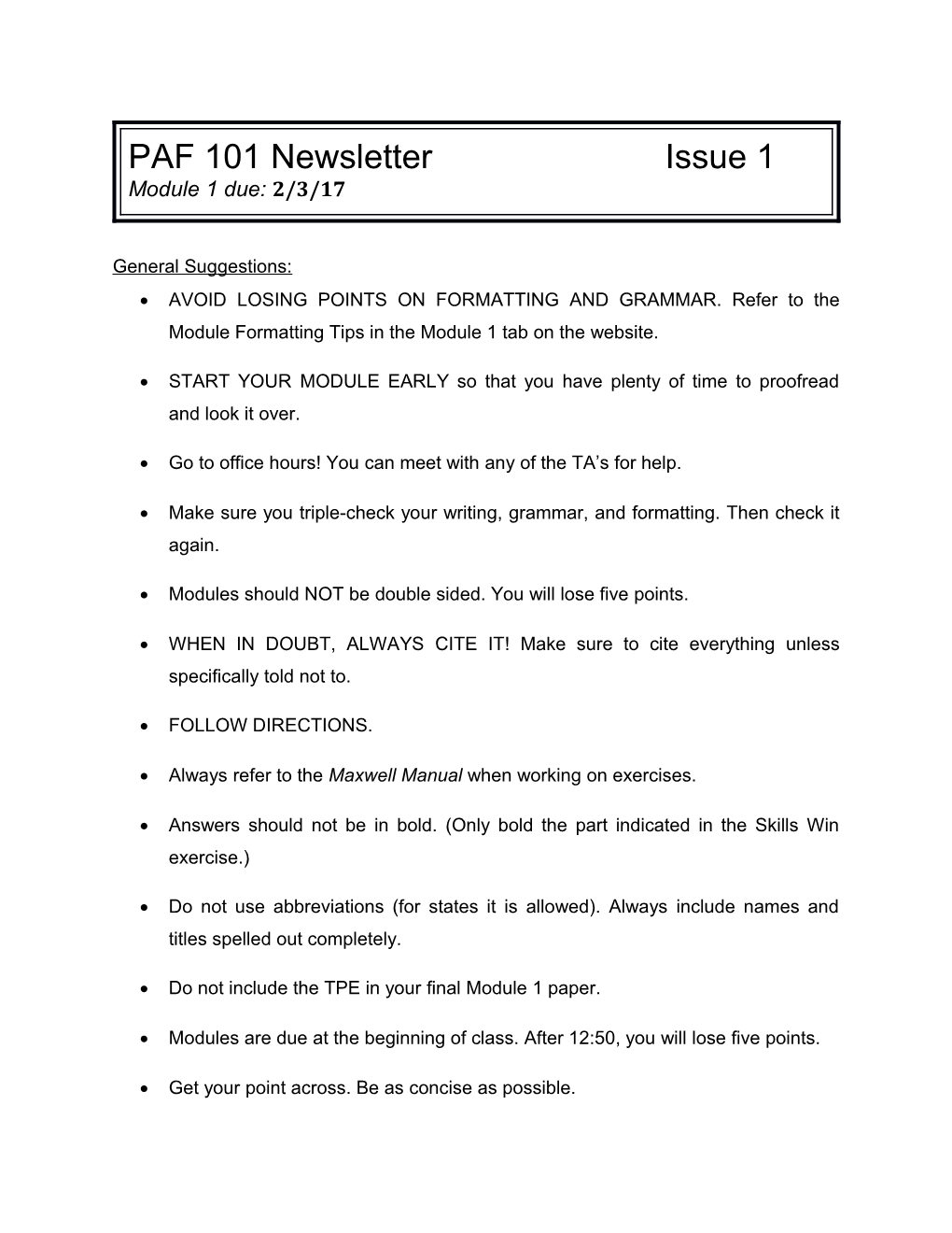 PAF 101 Newsletter Issue 1