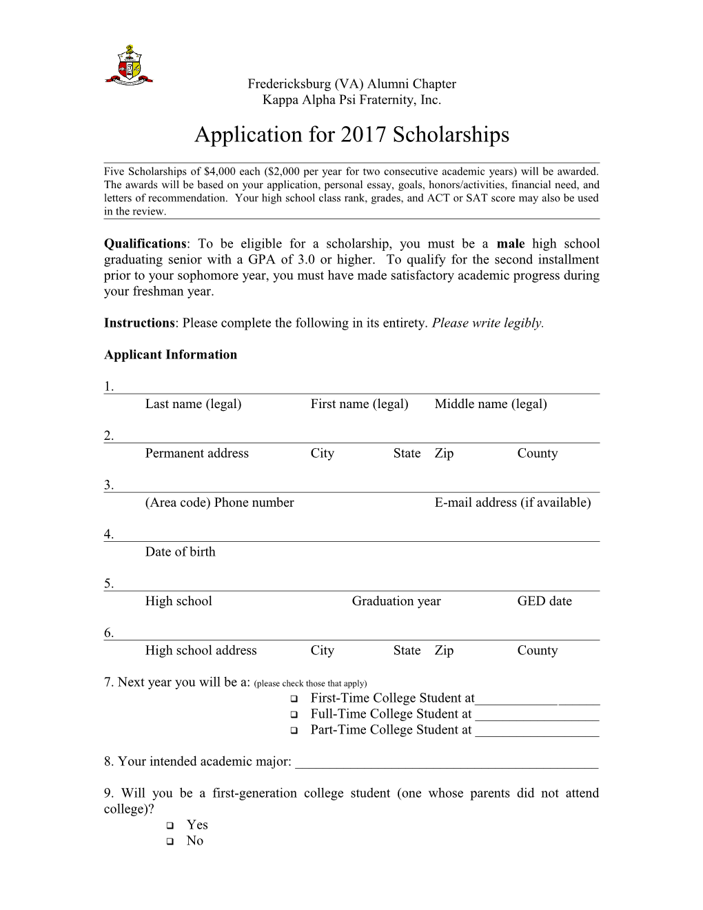 Application for Scholarships