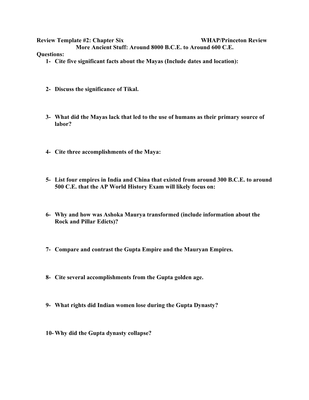 Review Template #2: Chapter Six WHAP/Princeton Review