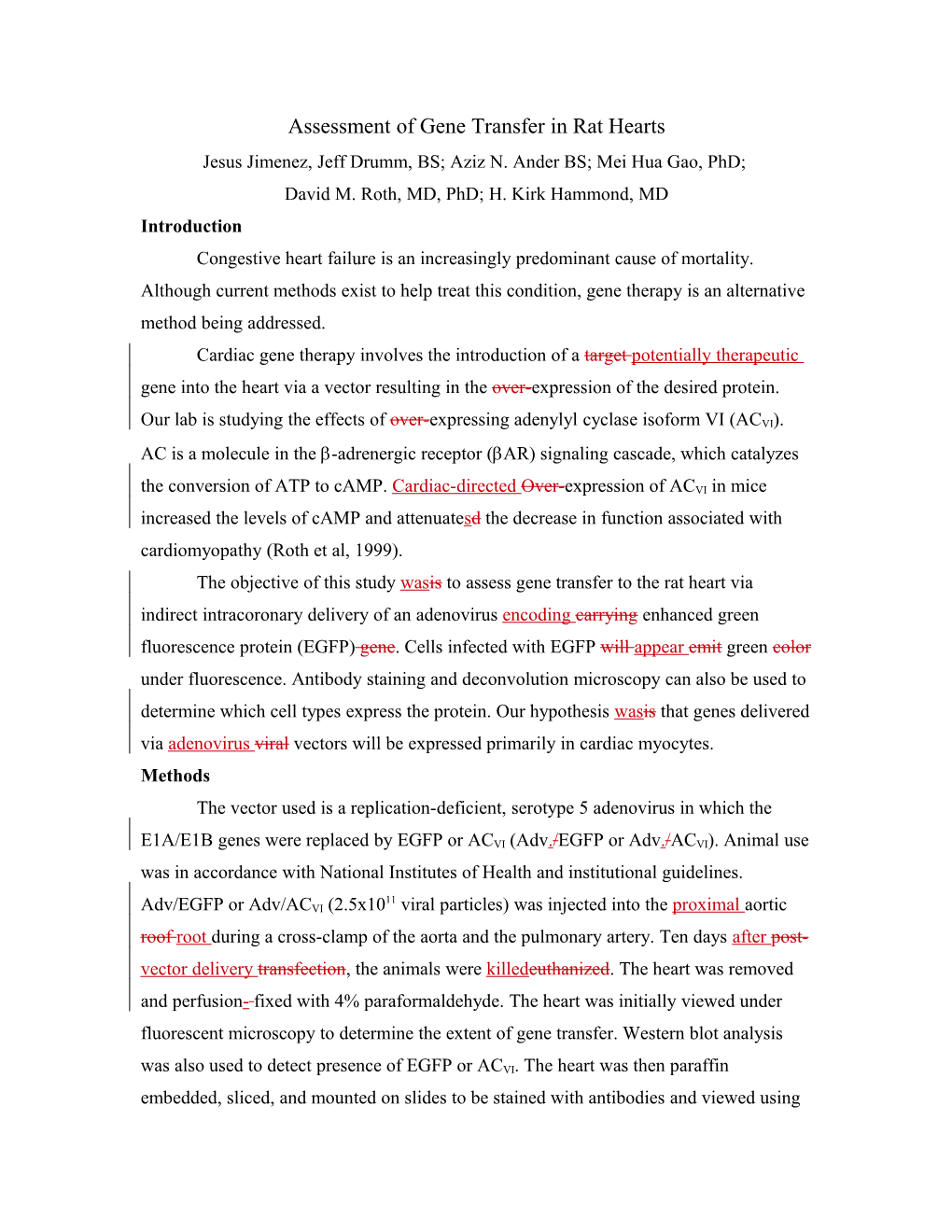 Assesment of Gene Transfer in Rat Hearts