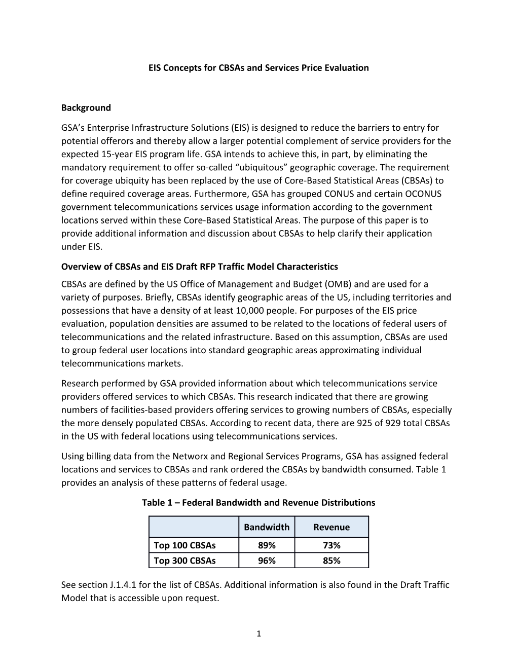 EIS Concepts for Cbsasand Services Price Evaluation