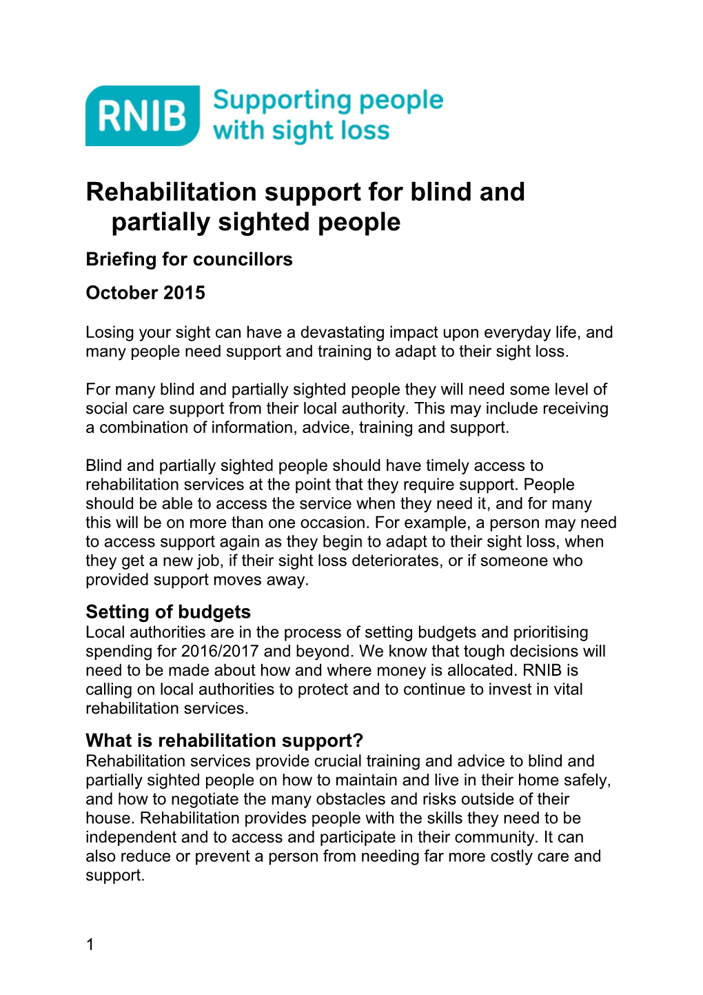 Rehabilitation Support for Blind and Partially Sighted People