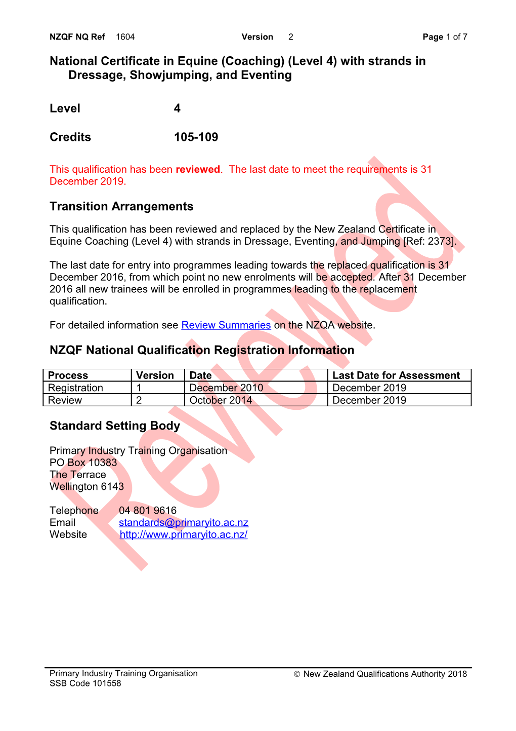 1604 National Certificate in Equine (Coaching) (Level 4) with Strands in Dressage, Showjumping