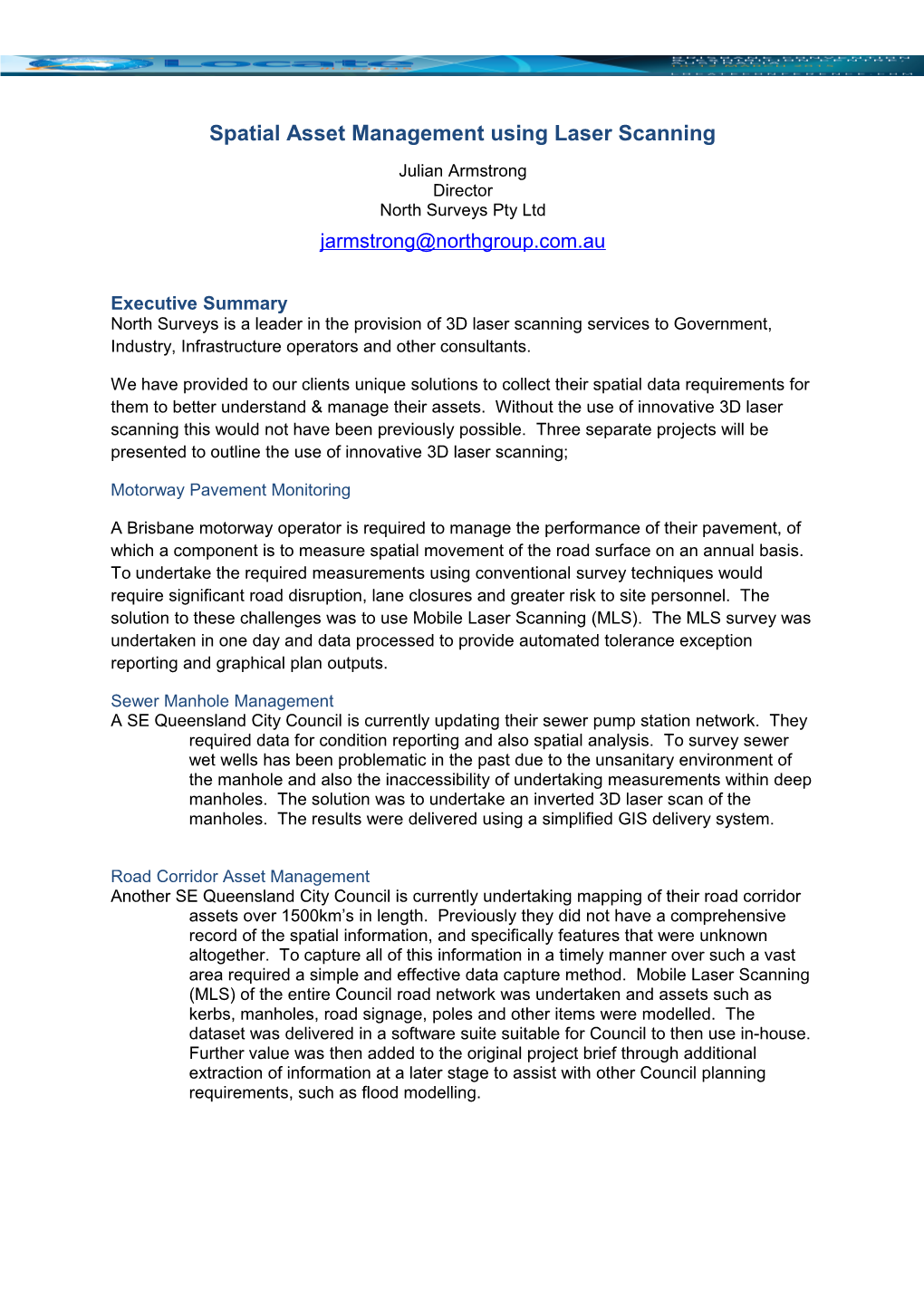 Spatial Asset Management Using Laser Scanning